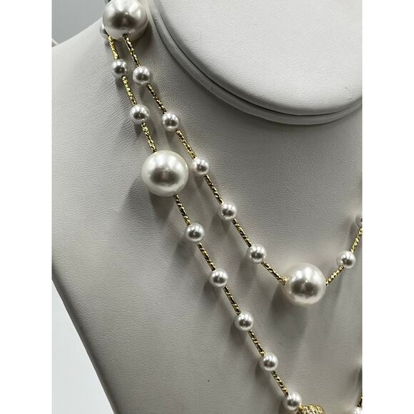 Vintage Gold Bee Movable Enhancer Long Pearl Chain Convertible Runway Necklace - Picture 10 of 10